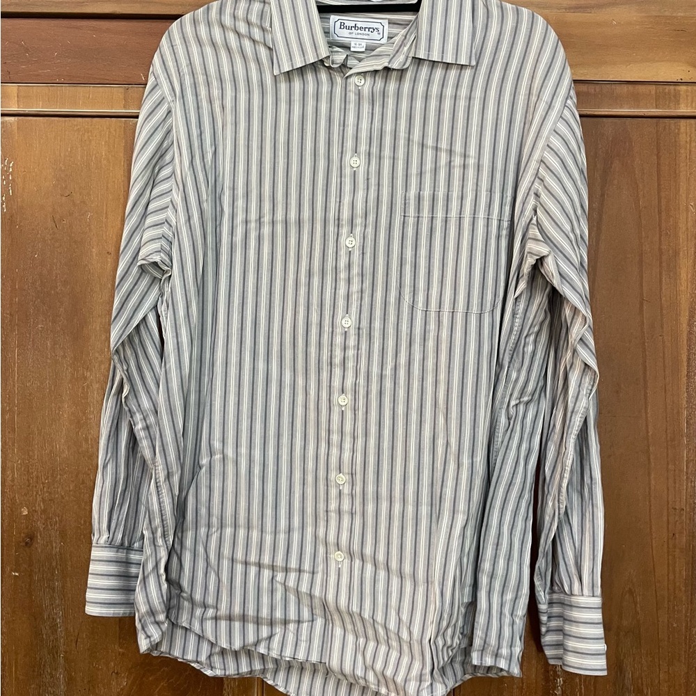Burberrys of London Blue Gray Casual Button Down Shirt with Stripes